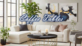 Stylish Orsina Coffee Table with a sleek gold base, surrounded by a modern living room setting