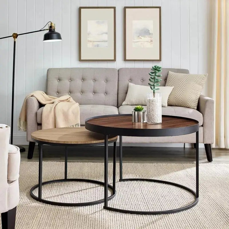 Modern Nisu Home Coffee Table Set with Wood Top and Metal Base for Stylish Living Rooms