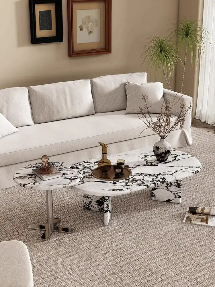 Elegant Nisu Home Coffee Table in Black and White Marble Design for Contemporary Living Rooms