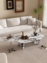 Elegant Nisu Home Coffee Table in Black and White Marble Design for Contemporary Living Rooms