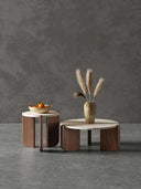Stylish Nisu Home Coffee Table with a round top and wooden base for modern living rooms
