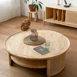 Nisu Home Round Wooden Coffee Table with Rattan Detailing and Minimalist Design