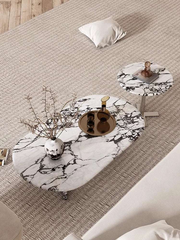 Nisu Home Coffee Table with a stylish marble design and sleek metal legs for modern living spaces