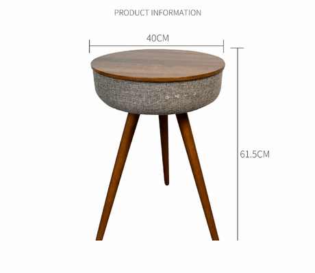 Klassyx Coffee Table with Wooden Legs and Fabric-Lined Storage Compartment, 40cm Diameter