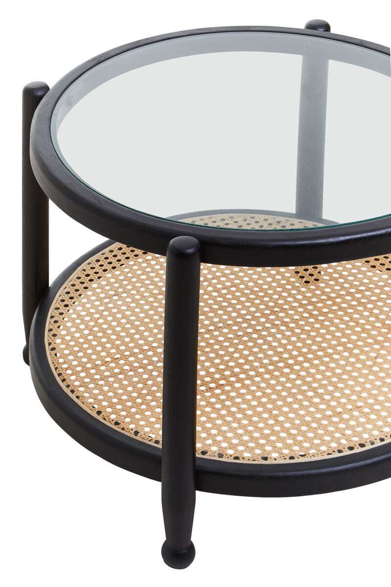 Orsina Coffee Table with Glass Top and Rattan Shelf for Modern Living Rooms