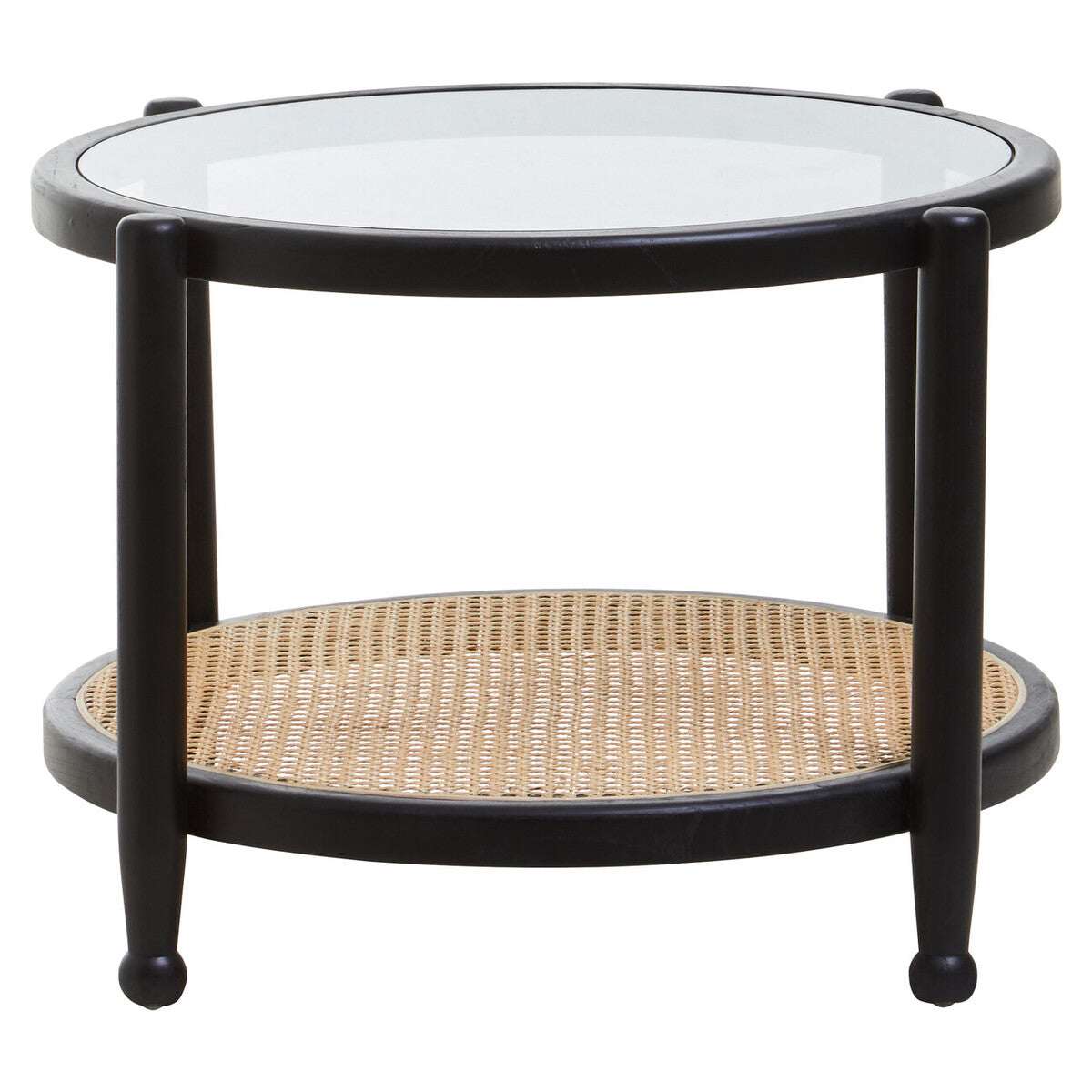 Orsina Coffee Table with Glass Top and Rattan Shelf for Modern Living Spaces
