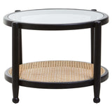 Orsina Coffee Table with Glass Top and Rattan Shelf for Modern Living Spaces