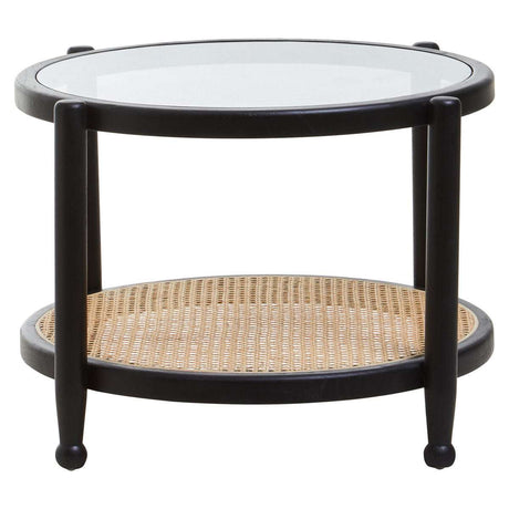 Orsina Coffee Table with Glass Top and Rattan Shelf for Modern Living Spaces