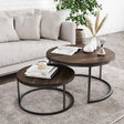 Nisu Home Coffee Table Set featuring an elegant design with round wooden tops and metal bases