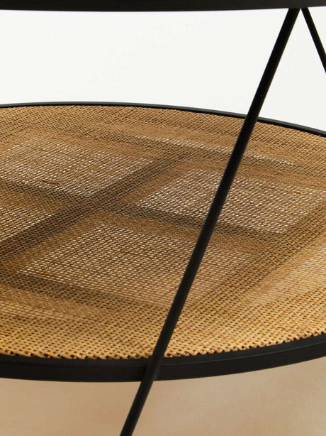 Orsina Coffee Table with a stylish woven design and black metal legs for contemporary living spaces