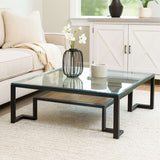 Orsina Coffee Table with a sleek glass top and modern metal legs, perfect for contemporary living rooms