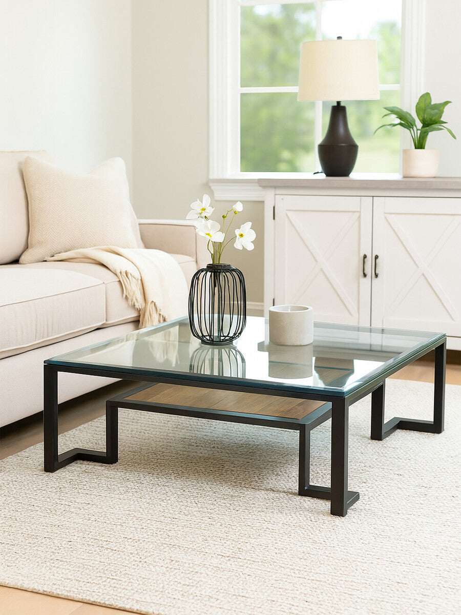 Orsina Coffee Table with Glass Top and Stylish Black Frame for Modern Living Rooms