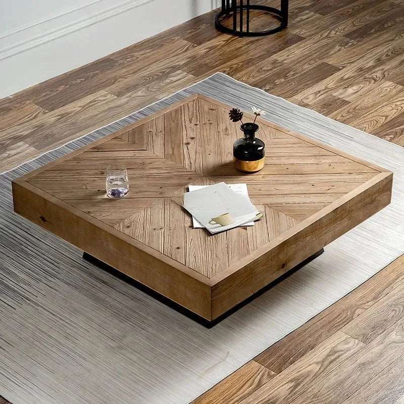 Nisu Home Coffee Table with a Unique Geometric Design and Natural Wood Finish in a Modern Living Room