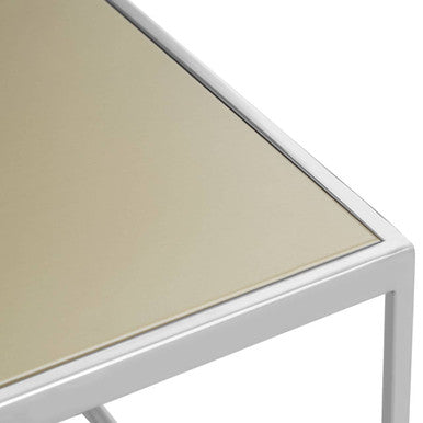 Orsina Coffee Table with a sleek design featuring a gold-toned top and white metal frame