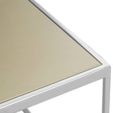 Orsina Coffee Table with a sleek design featuring a gold-toned top and white metal frame