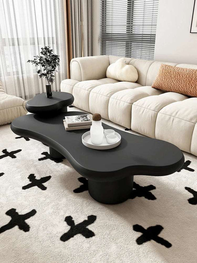 Modern Nisu Home Coffee Table in Black with Unique Shape and Stylish Design for Living Rooms