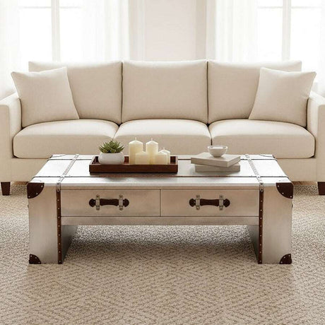 Orsina Coffee Table with Vintage Metal Accents and Storage Drawers for Stylish Living Rooms