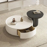 Modern minimalist Coffee Table in white with a drawer and a round black side table