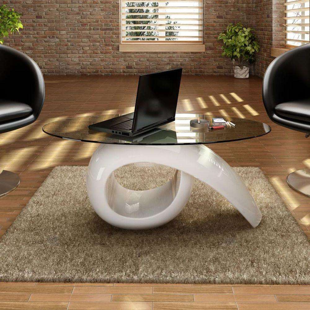 Coffee Table with Oval Glass Top High Gloss White vidaXL