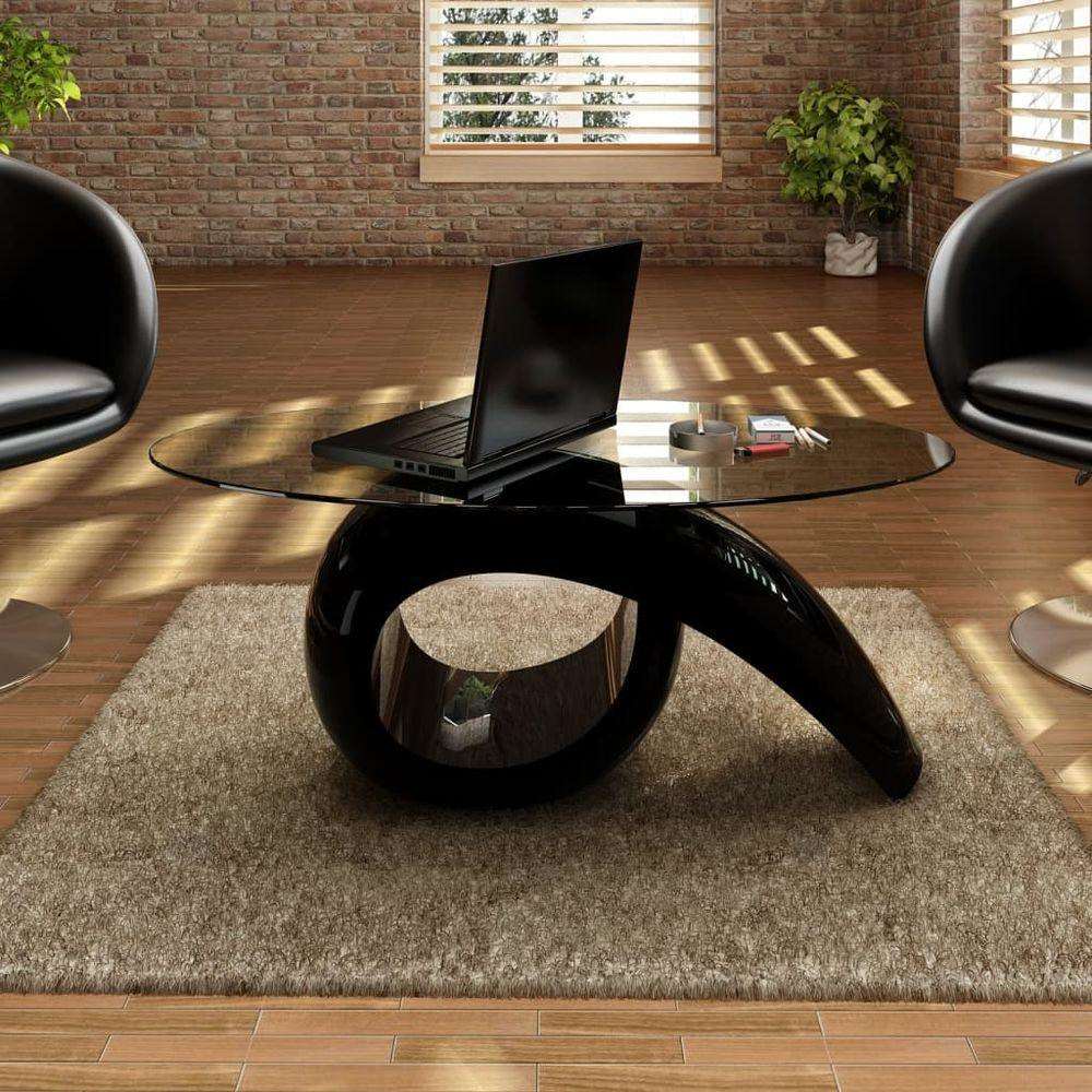 Coffee Table with Oval Glass Top High Gloss White black vidaXL