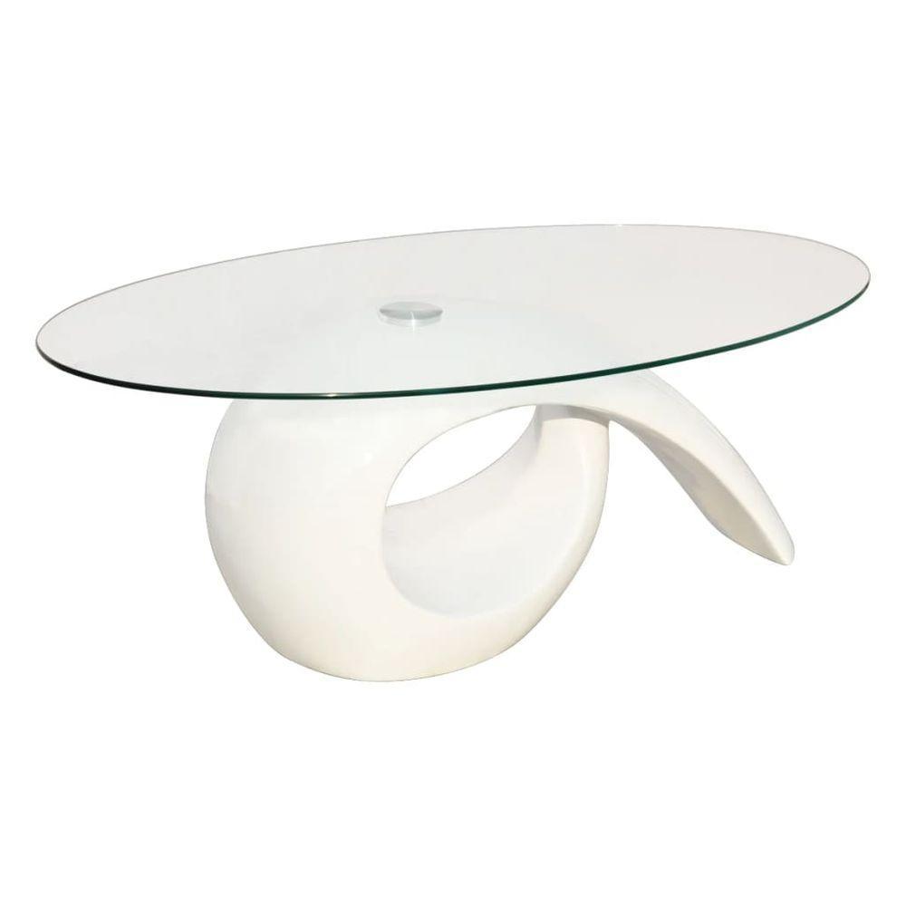 Coffee Table with Oval Glass Top High Gloss White vidaXL