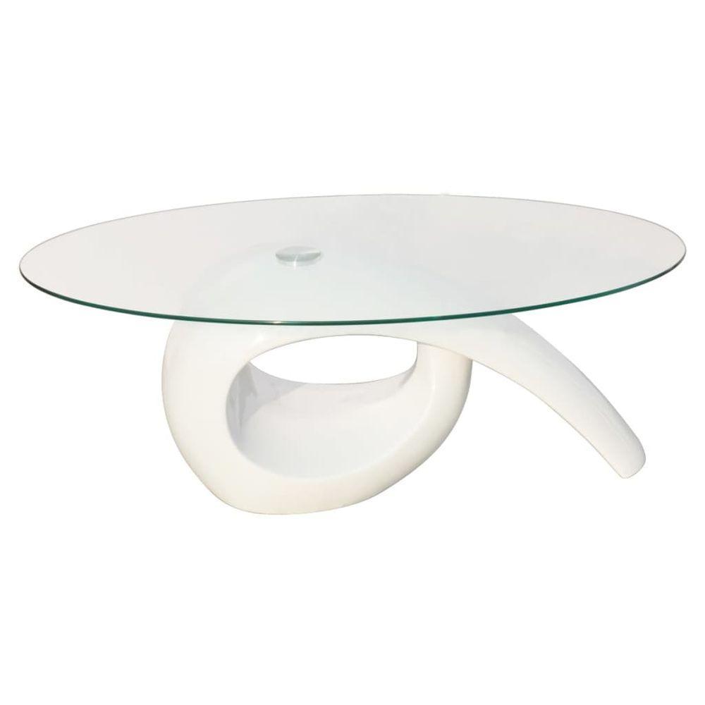 Coffee Table with Oval Glass Top High Gloss White vidaXL