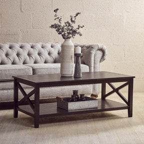 Orsina Coffee Table with Classic Design, Crossed Legs, and Storage Shelf for Living Rooms
