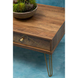 Orsina Coffee Table with Wooden Top and Stylish Gold Metal Legs, Ideal for Modern Living Rooms