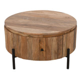 Verty Furniture Coffee Table with a round wooden top and ribbed design on the sides