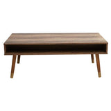 Orsina Coffee Table in natural wood finish with open storage shelf and stylish legs