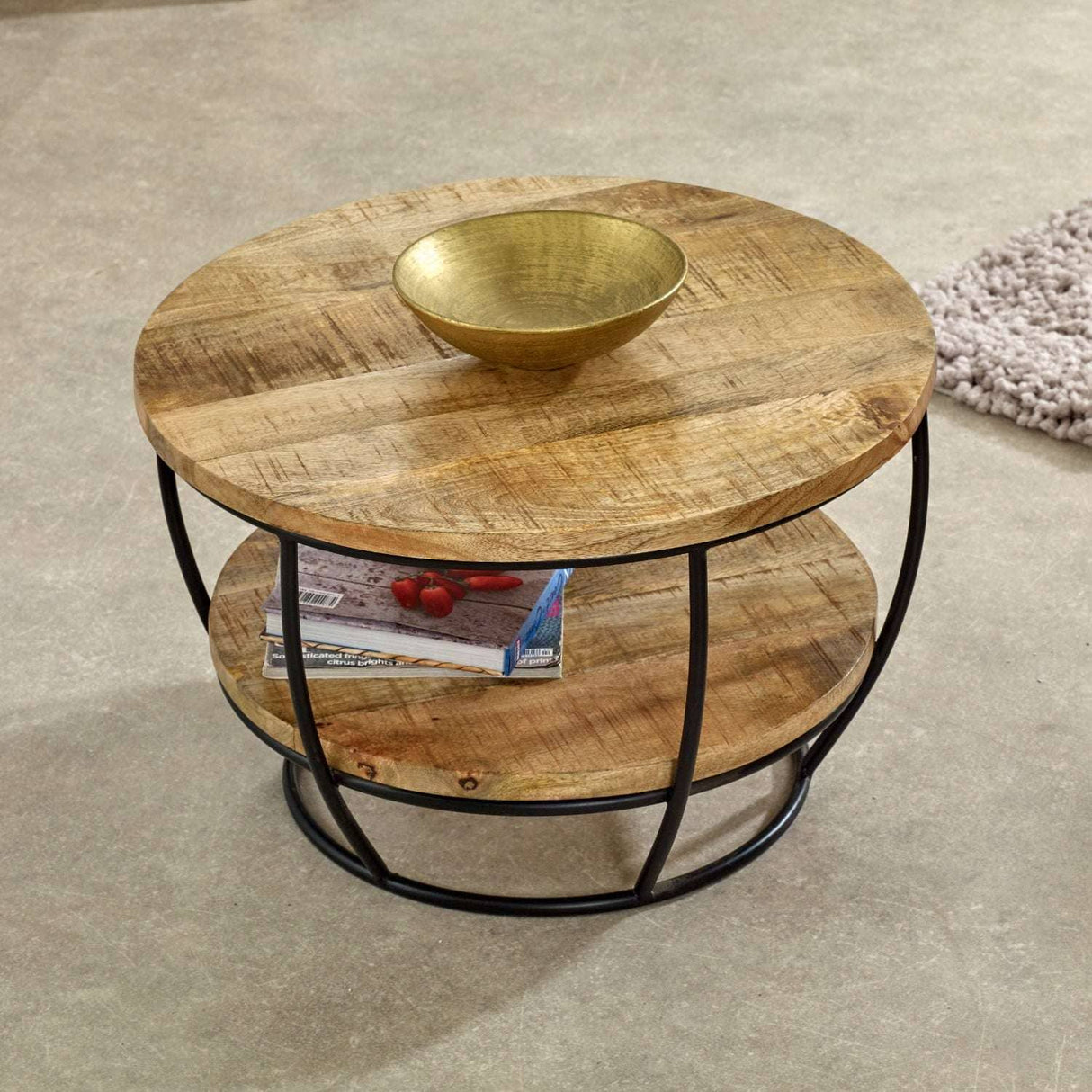 Merlin Mango Wooden & Metal Coffee Table With Shelf Verty Furniture