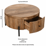 Verty Furniture Round Coffee Table with drawers in natural wood finish, ideal for contemporary living spaces