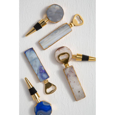 Orsina Bottle Opener set featuring stylish agate designs in gold and natural stone finishes