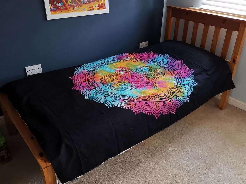 Single Cotton Bedspread and Wall Hanging - Black Hamsa AW-Dropship