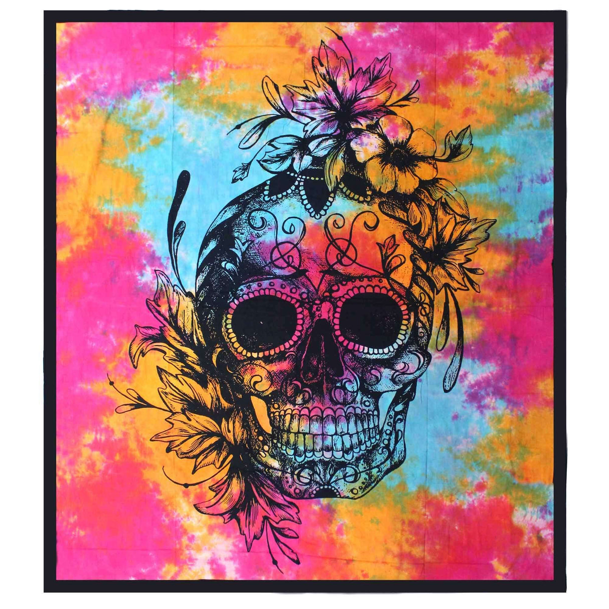 Double Cotton Bedspread and Wall Hanging - Day of the Dead Skull AW-Dropship