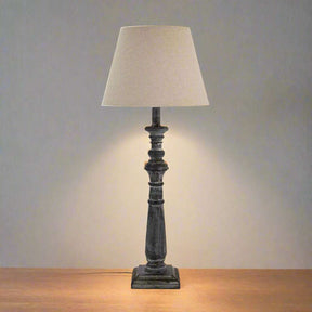 Shades 4 Seasons Rustic Column Table Lamp with Fabric Shade BROWN WOOD Shades 4 Seasons