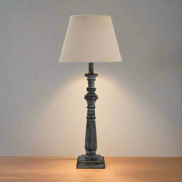 Shades 4 Seasons Rustic Column Table Lamp with Fabric Shade BROWN WOOD Shades 4 Seasons