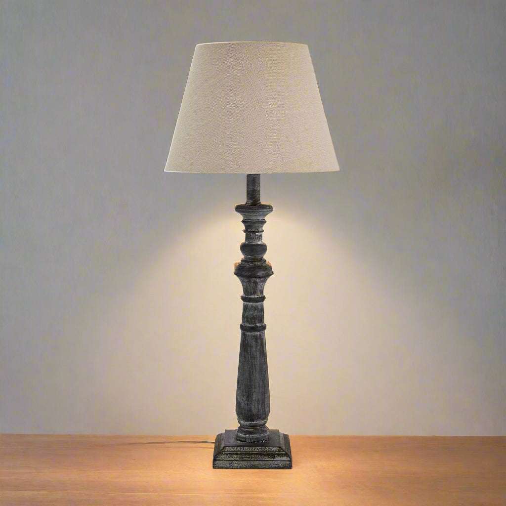Shades 4 Seasons Rustic Column Table Lamp with Fabric Shade BROWN WOOD Shades 4 Seasons