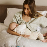 BellaMoon 3-in-1 Comfort Pillow for nursing, supporting mothers and babies with soft polka dot fabric