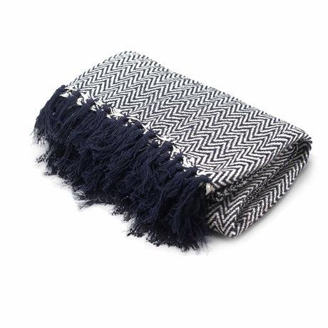 Boho Comfort Throws - 125x150cm - Navy Zigzag AW-Dropship
