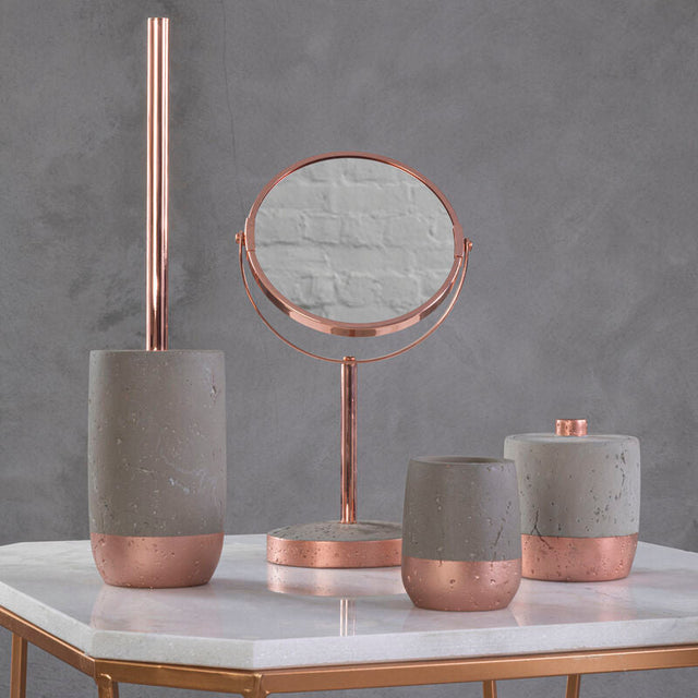 Orsina Toilet Brush in Grey Concrete with Copper Base, Stylish and Modern Bathroom Accessory