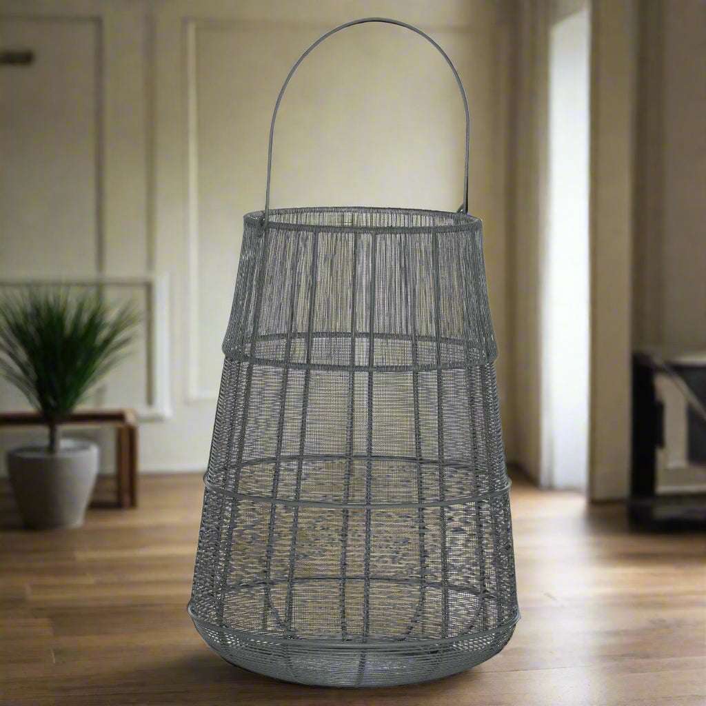 Large Wire Silver And Grey Glowray Conical Lantern SILVER METAL Shades 4 Seasons