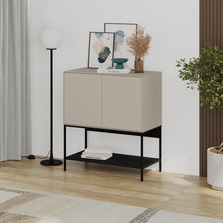 Decortie Console Table in a modern design with beige and black finish, perfect for stylish storage