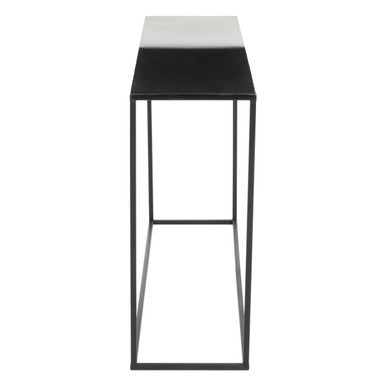 Orsina Console Table with a sleek black top and minimalist metal frame design