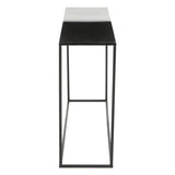 Orsina Console Table with a sleek black top and minimalist metal frame design