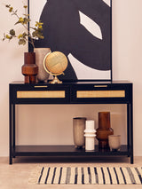 Orsina Console Table in Black with Two Drawers and Decorative Accessories for Modern Interiors