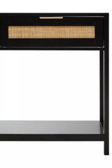 Orsina Console Table in Black with Rattan Drawer Detail and Lower Shelf for Stylish Storage