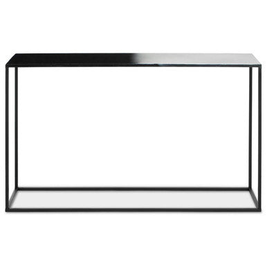 Orsina Console Table with a sleek black top and minimalist metal frame for modern interiors