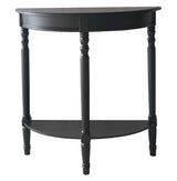 Orsina Console Table in black with a half-moon design and elegant turned legs