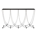 Orsina Console Table with Elegant Curved Metal Legs and Sleek Black Top for Modern Interiors